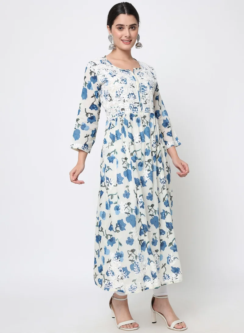 Alaya Women Hand Embroidered Chikankari Cotton Kurta-AL3580