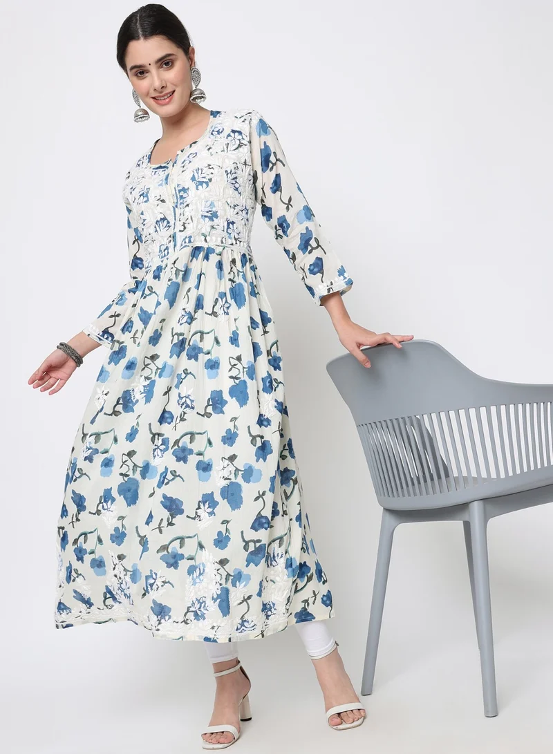 Alaya Women Hand Embroidered Chikankari Cotton Kurta-AL3580