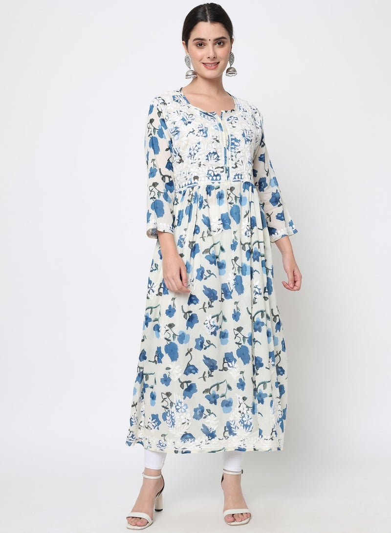 الايا كرتا قطن مطرز يدويًا بالتشيكانكاري للنساء - Image 1