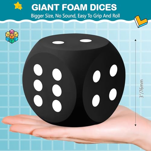 Shappy 3 Inches Foam Dice Fun Filled Large Educational Toy Kawaii Giant Decorative Eva Foam Jumbo Dice Big Square Building Blocks for Board Game Nights Learning SessionsBlack1 Pc - Image 5