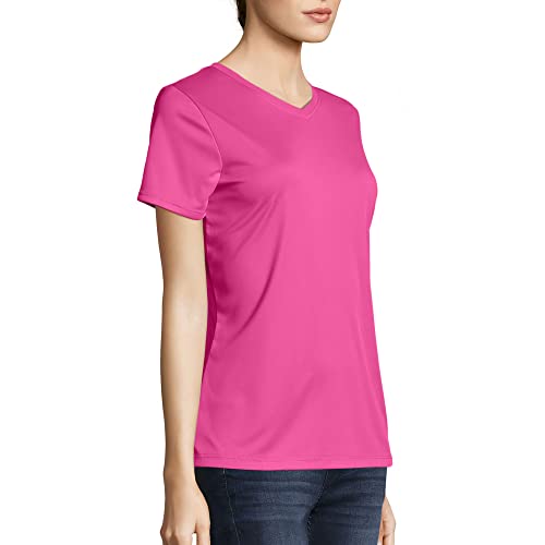 Hanes Women's Short Sleeve Cool DRI V-Neck Tee, Wow Pink, 3X-Large - Image 3