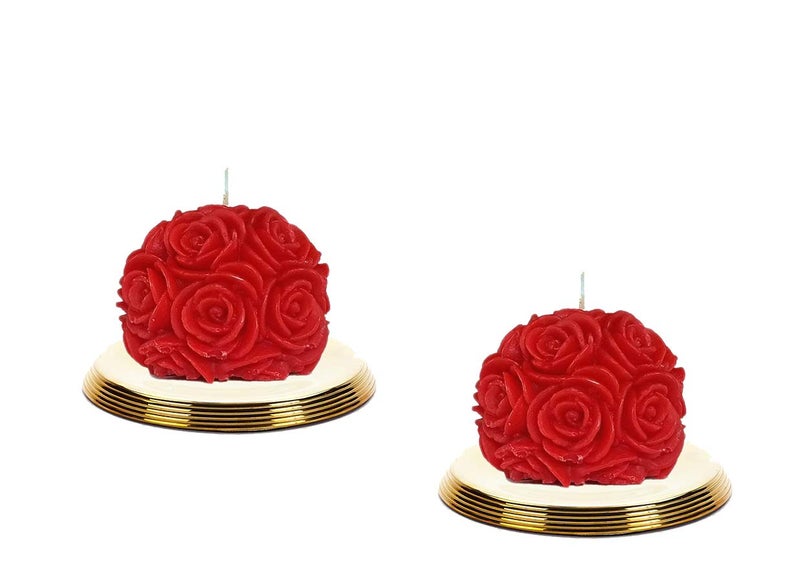 atorakushon® Smokeless Scented Pack of 2 Red Rose Flower Ball Shape Designer Candle for Living Room, Hall Room, Dinner Table,Birthday Party - Image 3