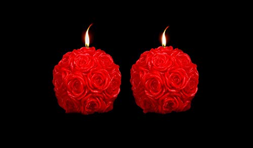 atorakushon® Smokeless Scented Pack of 2 Red Rose Flower Ball Shape Designer Candle for Living Room, Hall Room, Dinner Table,Birthday Party - Image 1