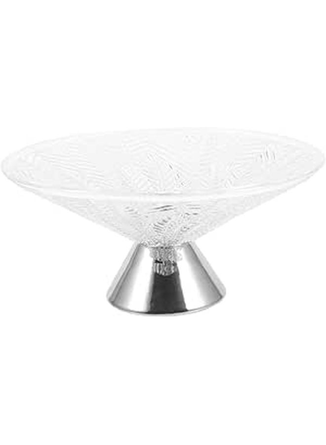 Modern Glass Leaf Shaped Fruit Bowl with Silver Footed Base Living Room Table Centerpiece - Image 1