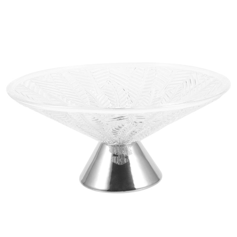 Modern Glass Leaf Shaped Fruit Bowl with Silver Footed Base Living Room Table Centerpiece - Image 2