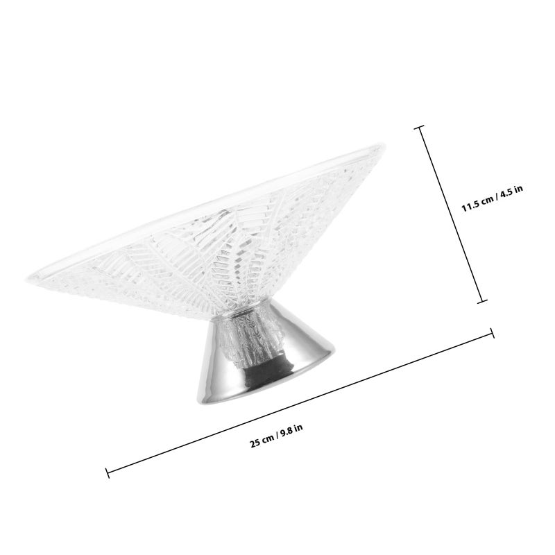 Modern Glass Leaf Shaped Fruit Bowl with Silver Footed Base Living Room Table Centerpiece - Image 3