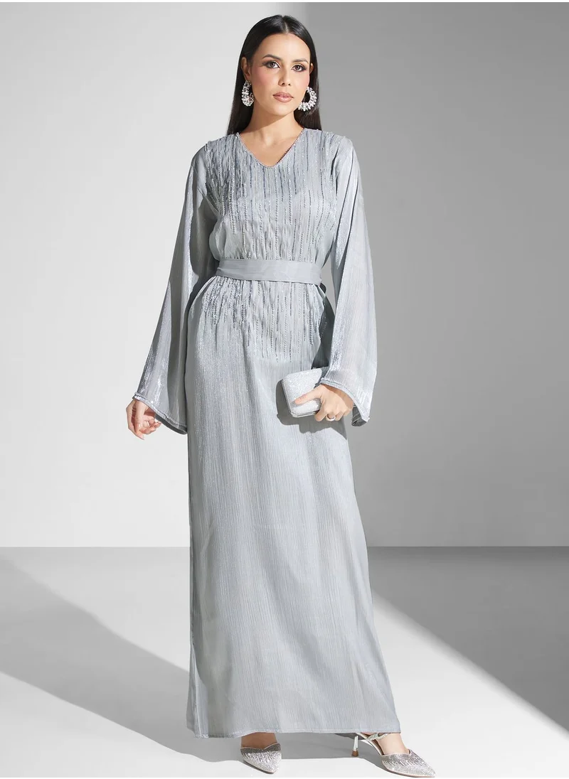 hayas closet Embellished V-Neck Jalabiya