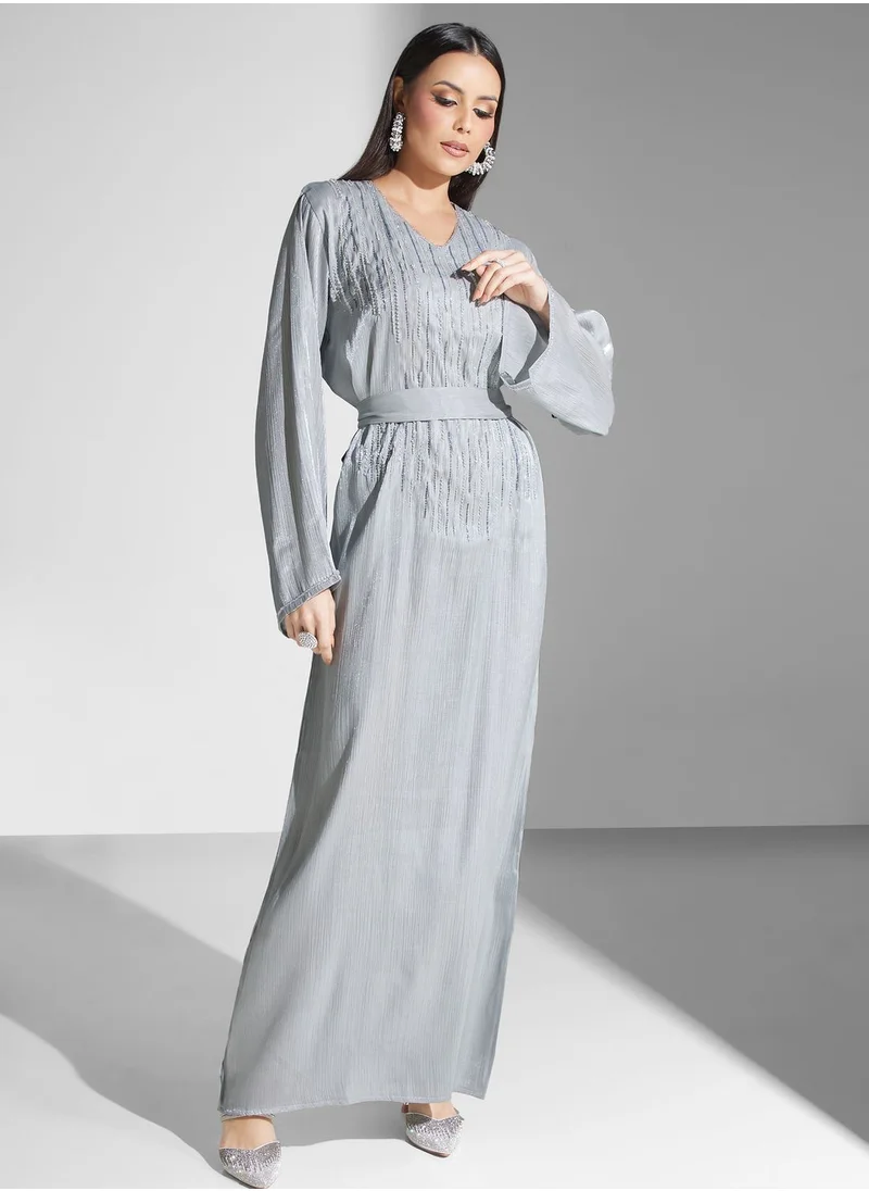 hayas closet Embellished V-Neck Jalabiya
