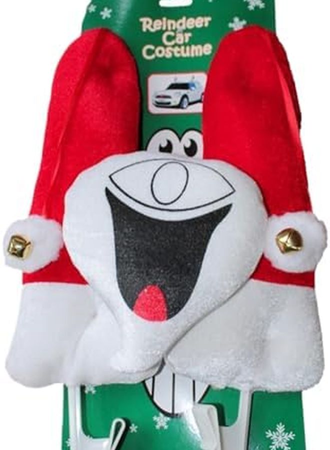 Red Plush Car Antlers with Smile Face Ornaments Christmas Holiday Decor for Car Home Party - Image 1