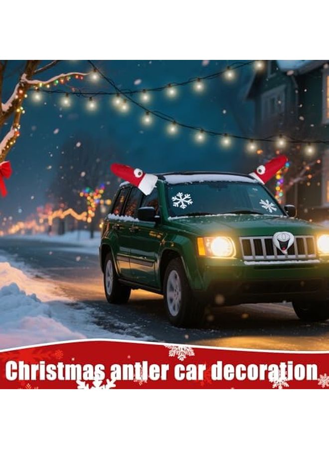 Red Plush Car Antlers with Smile Face Ornaments Christmas Holiday Decor for Car Home Party - Image 4