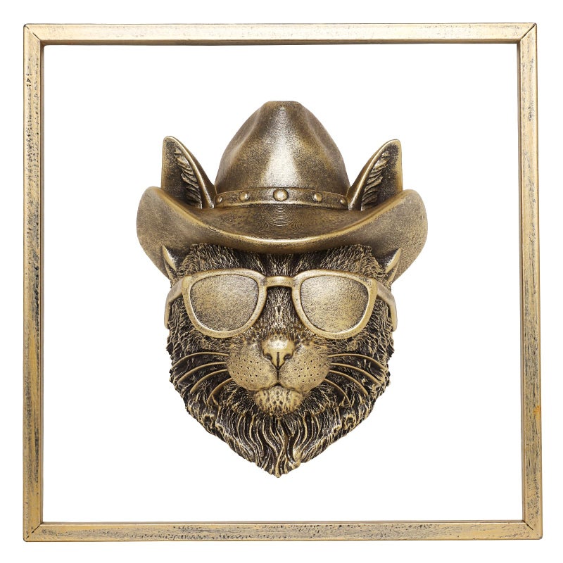 Newinhome Animal Heads Wall Decor (Includes Metal Frame) Resin Animals Sculptures Head Wall Hanging Decoration Gold vintage Wall Sculpture for Living Room Bedroom Office(Bobcat) - Image 1
