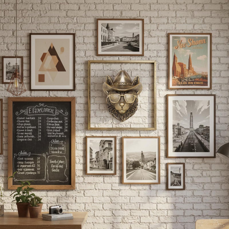 Newinhome Animal Heads Wall Decor (Includes Metal Frame) Resin Animals Sculptures Head Wall Hanging Decoration Gold vintage Wall Sculpture for Living Room Bedroom Office(Bobcat) - Image 5