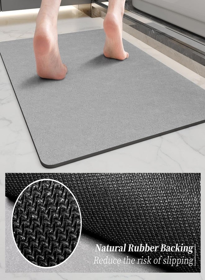 Earcu Bathroom Mat Rugs 47x17, Long Diatomaceous Earth Bath Mat Large Quick Dry Bath Mat Non Slip Rubber Backed Super Absorbent Shower Mat, Thin Bathroom Runner Rugs Floor Mat Fit Under Door, Grey - Image 3