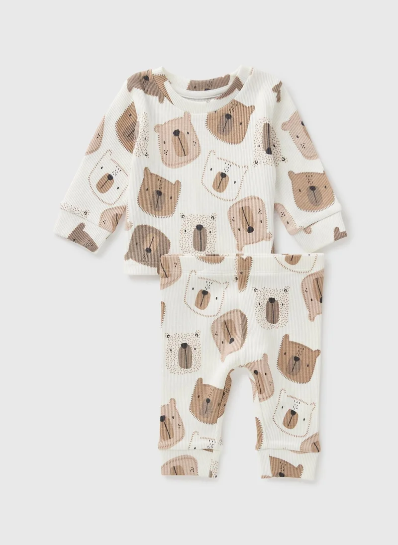 ماتلان Baby Stone Bear Ribbed Top & Legging Set