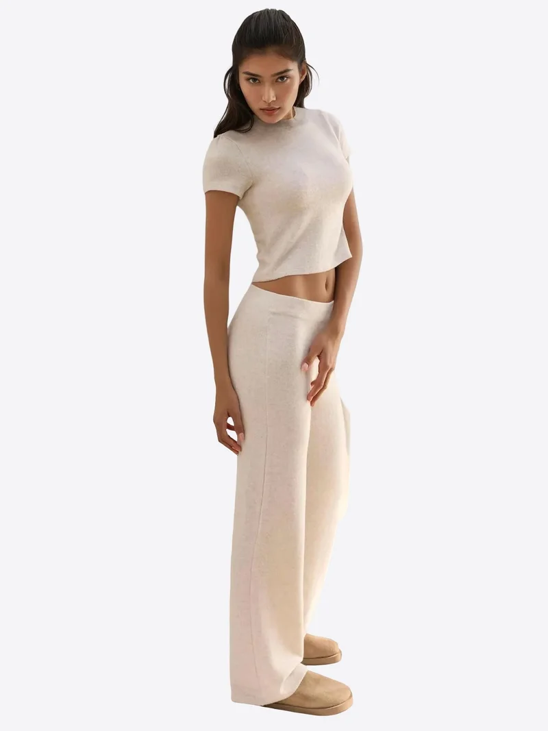 HICCUP Elastic Waist Soft Textured Knitted Pants