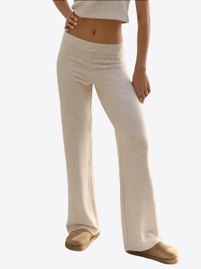 HICCUP Elastic Waist Soft Textured Knitted Pants