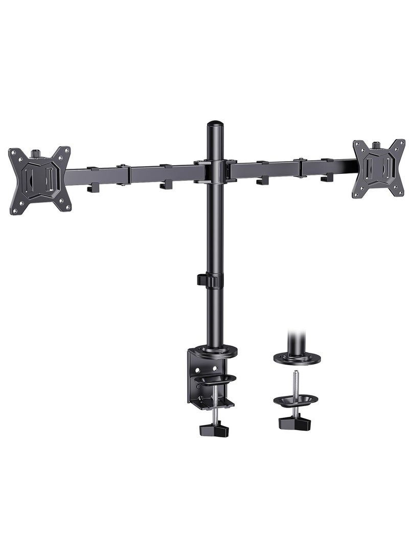 Hihonor Dual Monitor Desk Mount for 13″–34″ Monitors up to 26.5 lbs, Fully Adjustable Monitor Stand Holds 2 Computer Screens, Heavy-Duty Dual Monitor Arm with C-Clamp & Grommet Base, Black - Image 1