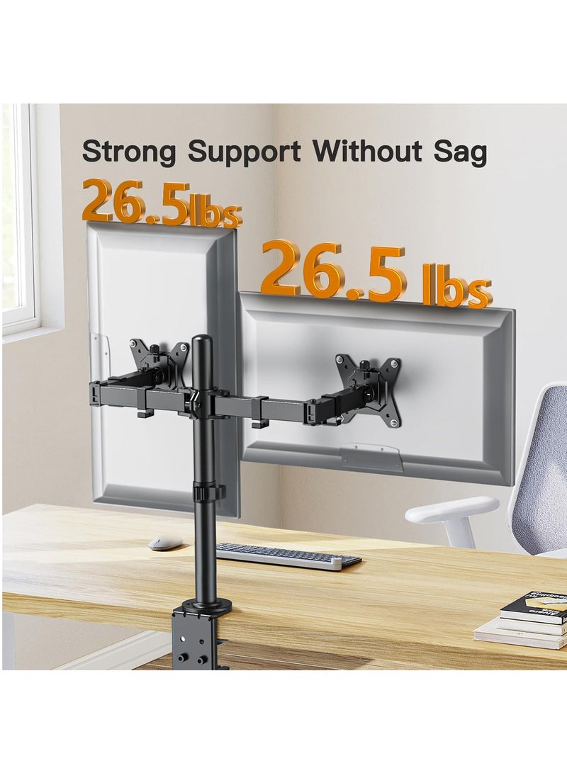 Hihonor Dual Monitor Desk Mount for 13″–34″ Monitors up to 26.5 lbs, Fully Adjustable Monitor Stand Holds 2 Computer Screens, Heavy-Duty Dual Monitor Arm with C-Clamp & Grommet Base, Black - Image 5