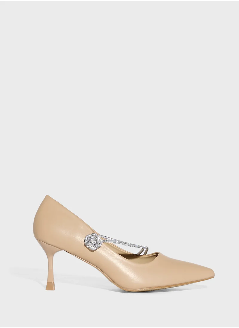 Ella Limited Edition Diamante Floral Rose Strap Pointy Pump