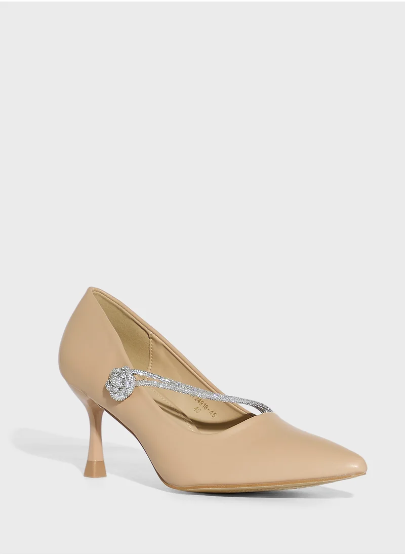 ايلا ليمتد اديشن Diamante Floral Rose Strap Pointy Pump