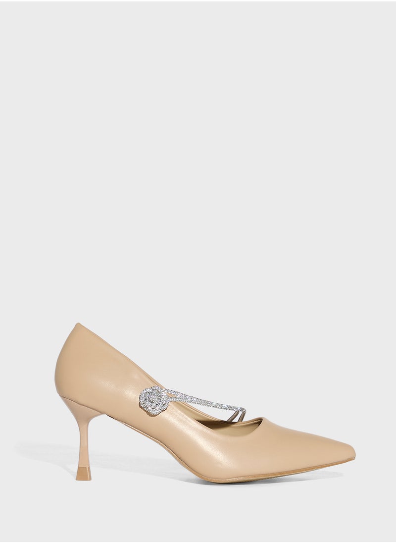 Ella Limited Edition Diamante Floral Rose Strap Pointy Pump  - Image 1