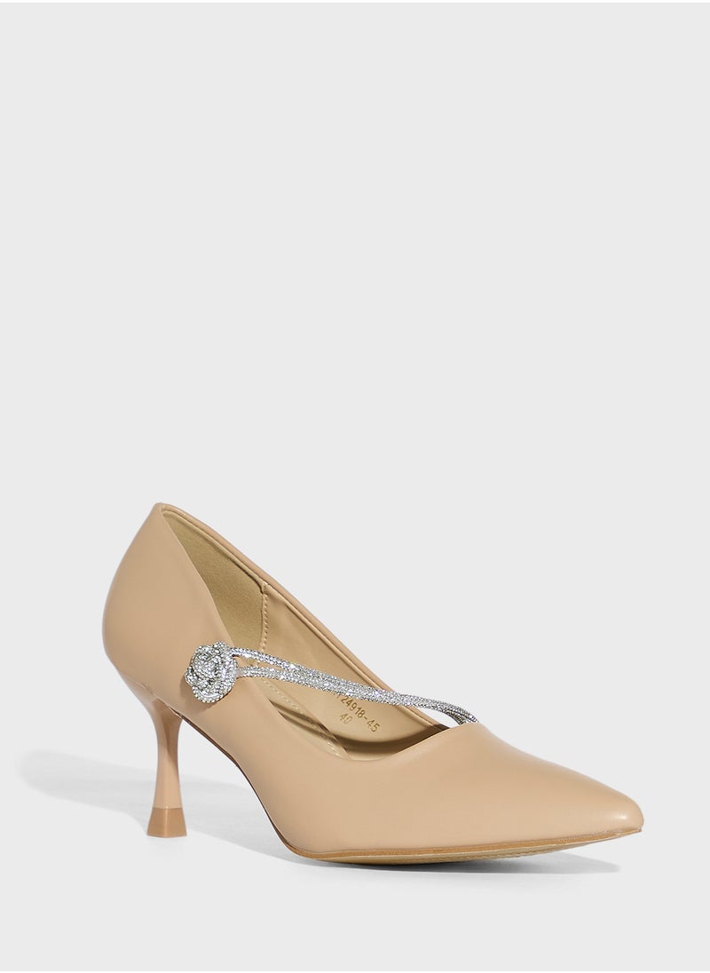 Ella Limited Edition Diamante Floral Rose Strap Pointy Pump  - Image 2