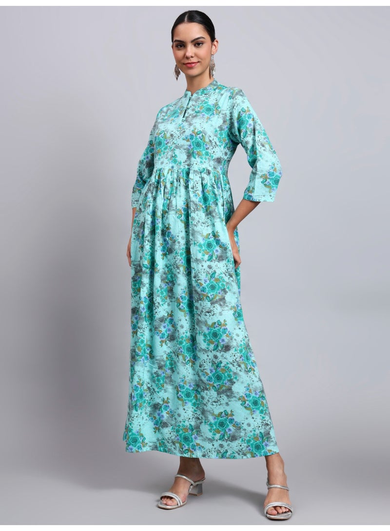 Alaya Women Floral Printed Cotton Jalabiya with Mandarin Collar & Three-Quarter Sleeves-AL4009 - Image 4