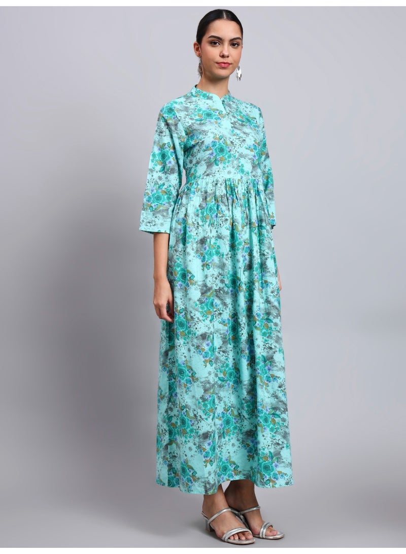 Alaya Women Floral Printed Cotton Jalabiya with Mandarin Collar & Three-Quarter Sleeves-AL4009 - Image 5