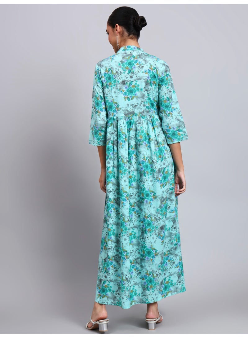 Alaya Women Floral Printed Cotton Jalabiya with Mandarin Collar & Three-Quarter Sleeves-AL4009 - Image 2