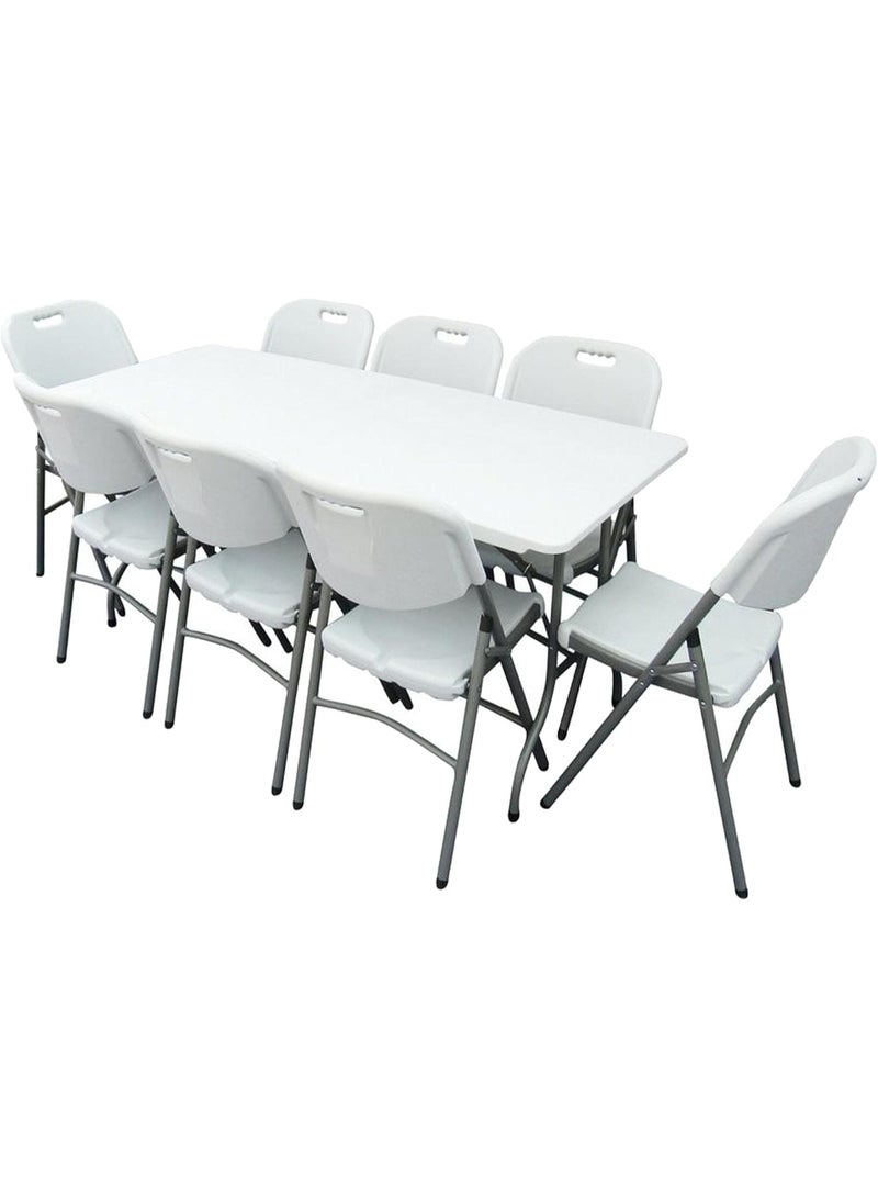 Folding Dining Table Set with 183 cm Table and 8 Chairs, Indoor & Outdoor Portable Dining Furniture for Home, Garden, Camping and Events - Image 1