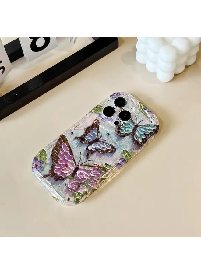 A Stylish And Flexible Shockproof Case Compatible With iPhone 12 Pro Max Featuring A Transparent Butterfly Flower Design Mixed Color - Image 3
