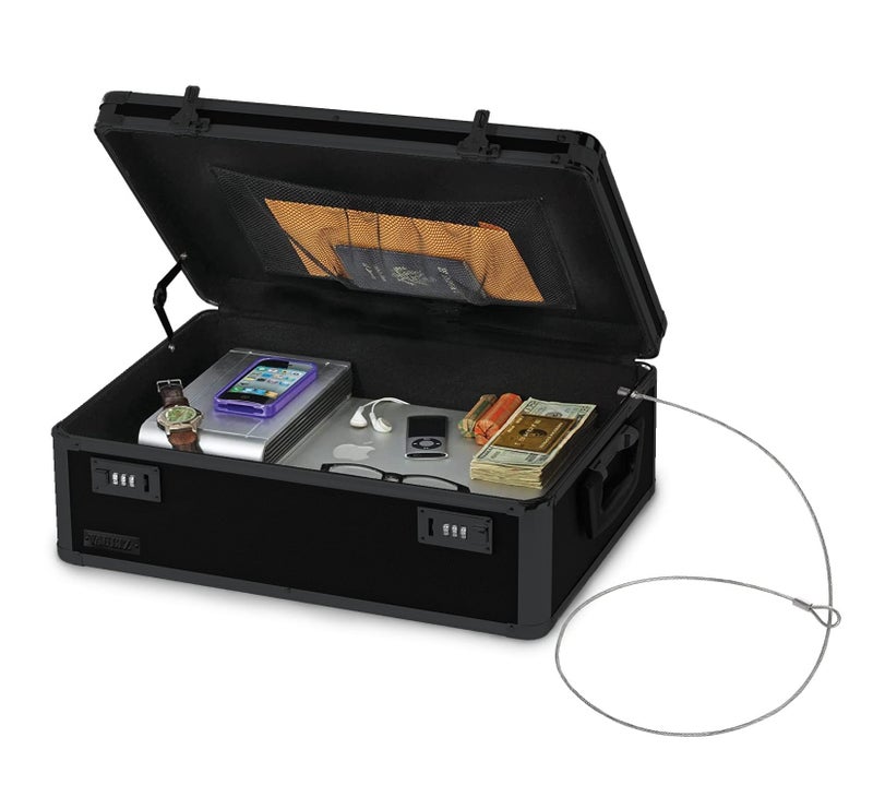 Vaultz Storage Lock Box - 6.5 x 19.25 x 13.5 Inch Lockable Dorm Storage Trunk with Combination Lock - Briefcase, Medicine Box, Lock Boxes for Personal Items, Cash, Laptop - Black on Black - Image 3