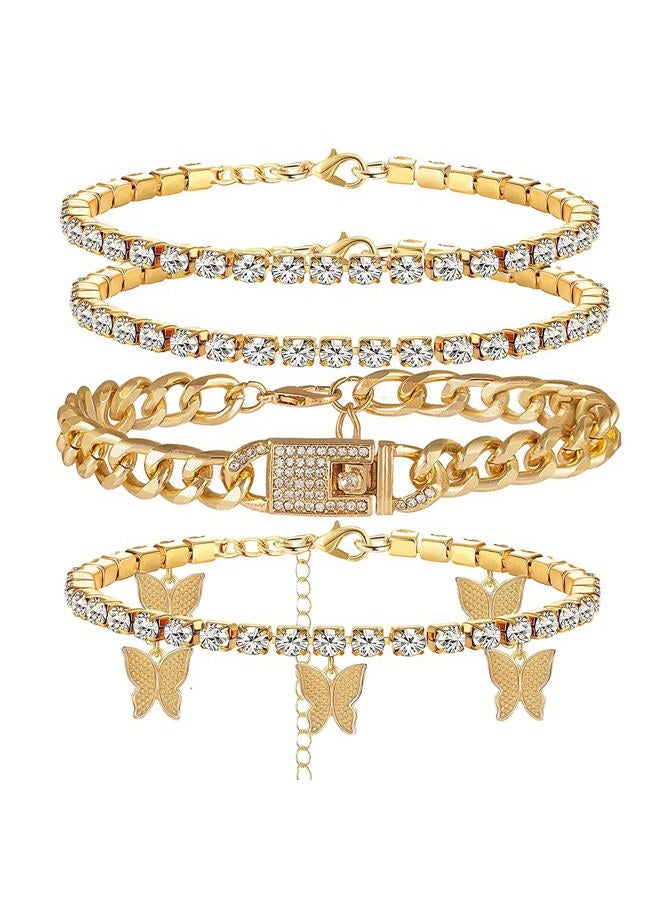 yfstyle Butterfly Ankle Bracelet for Women Rhinestone Anklets Bulk Adjustable Layered Beach Ankle Bracelet Braided Chain Anklet Charm Ankle Bracelet Jewerly Gift, Small,Adjustable, Metal, Cubic - Image 1