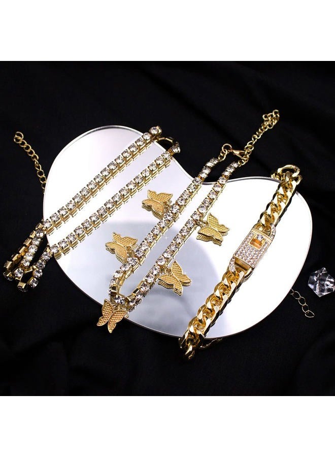 yfstyle Butterfly Ankle Bracelet for Women Rhinestone Anklets Bulk Adjustable Layered Beach Ankle Bracelet Braided Chain Anklet Charm Ankle Bracelet Jewerly Gift, Small,Adjustable, Metal, Cubic - Image 4
