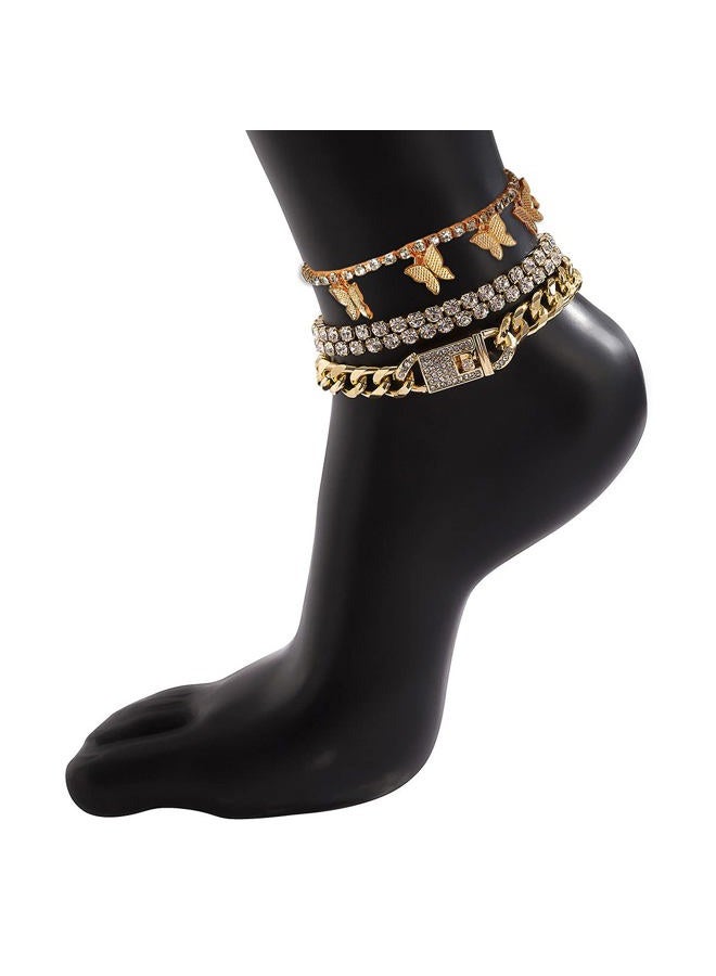 yfstyle Butterfly Ankle Bracelet for Women Rhinestone Anklets Bulk Adjustable Layered Beach Ankle Bracelet Braided Chain Anklet Charm Ankle Bracelet Jewerly Gift, Small,Adjustable, Metal, Cubic - Image 3