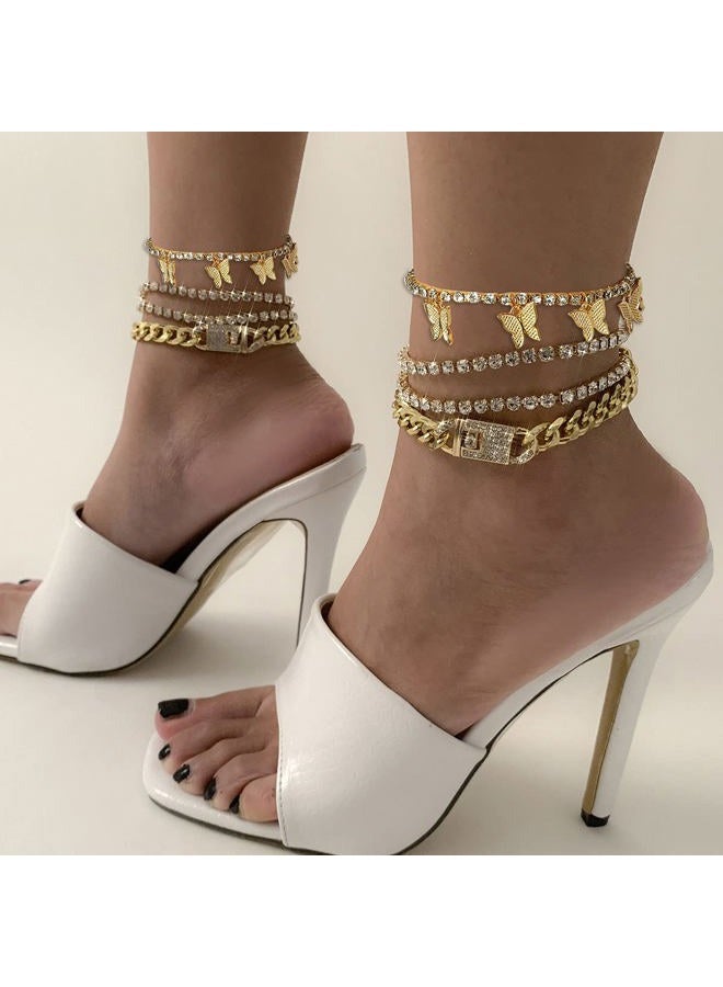 yfstyle Butterfly Ankle Bracelet for Women Rhinestone Anklets Bulk Adjustable Layered Beach Ankle Bracelet Braided Chain Anklet Charm Ankle Bracelet Jewerly Gift, Small,Adjustable, Metal, Cubic - Image 2