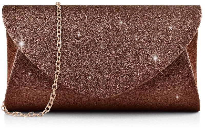 PACETAP Women's Evening Bag Clutch Purse, Glitter Party Wedding Handbag with Chain for Women Formal Wedding Party Cocktail Prom Dinner(Brown) - Image 1