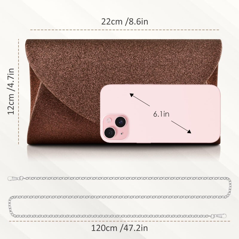 PACETAP Women's Evening Bag Clutch Purse, Glitter Party Wedding Handbag with Chain for Women Formal Wedding Party Cocktail Prom Dinner(Brown) - Image 4