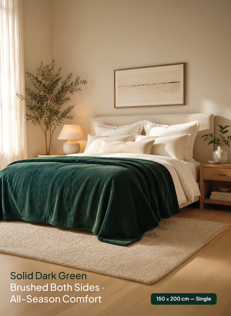 Elega Decor Flannel Blanket – Single (150x200 cm) | Solid Dark Green | Ultra-Soft, Lightweight & All-Season Comfort - Image 2