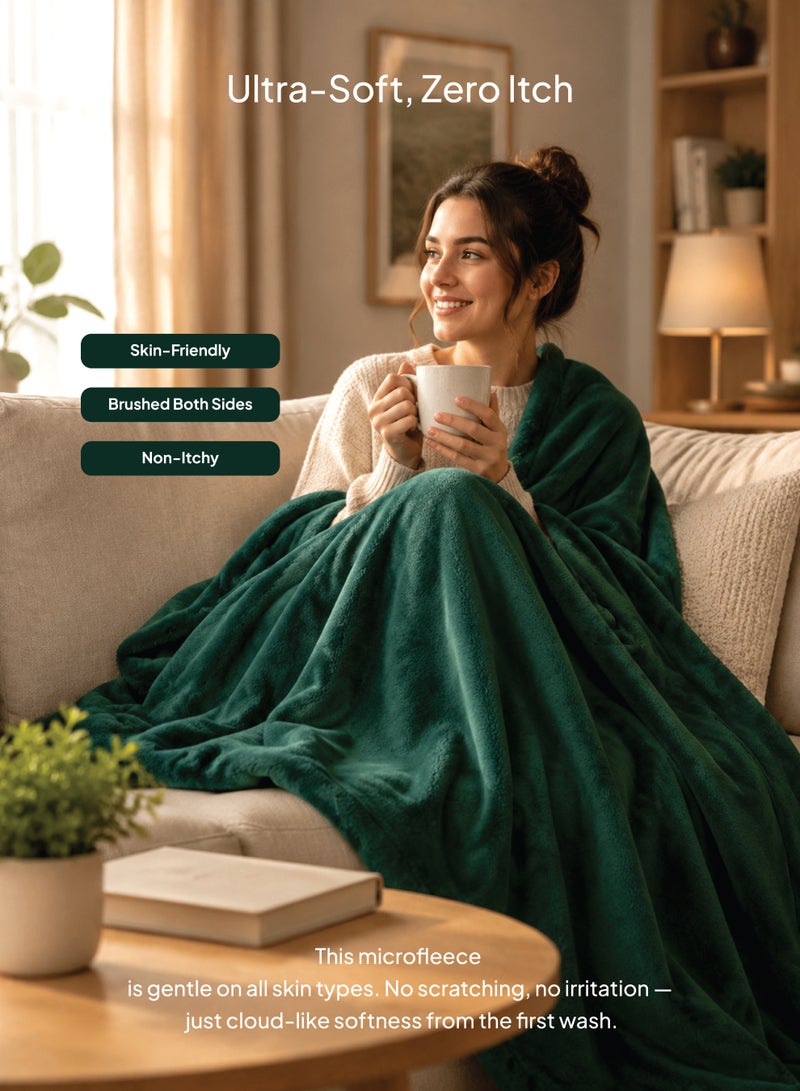 Elega Decor Flannel Blanket – Single (150x200 cm) | Solid Dark Green | Ultra-Soft, Lightweight & All-Season Comfort - Image 3