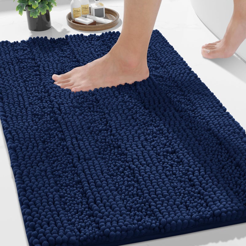 Yimobra Bathroom Rug Mat 24 x 17 Non Slip and Super Absorbent Bath MatMachine Washable Quick DryUltra Plush Chenille Shower Rugs for Bathroom Floor Sink Tub and Shower OutsideNavy Blue - Image 2