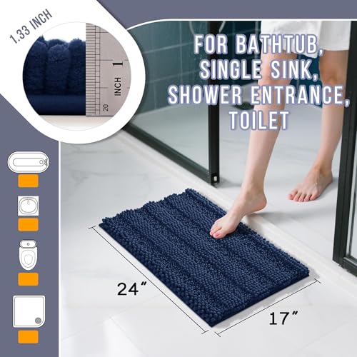 Yimobra Bathroom Rug Mat 24 x 17 Non Slip and Super Absorbent Bath MatMachine Washable Quick DryUltra Plush Chenille Shower Rugs for Bathroom Floor Sink Tub and Shower OutsideNavy Blue - Image 3