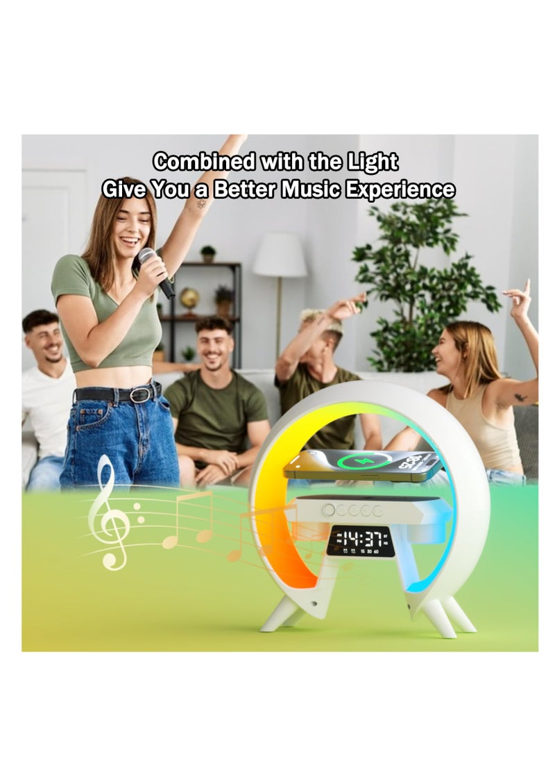 Excefore - مصباح جو، مع شاحن لاسلكي 15 واط، ساعة منبه LED ذكية، مصباح طاولة مع مكبر صوت بلوتوث وأضواء ملونة متغيرة، ضوء جو للكبار والأطفال هدية للمكتب وغرفة النوم - Image 1