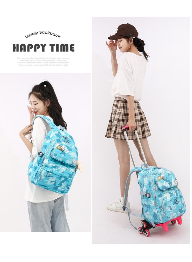 ZIRANYU الفتيات على ظهره ، حقيبة مدرسية للأطفال مع عجلات ، ووكر حقيبة مدرسية ، المدرسة الابتدائية والثانوية أزياء المطبوعة سحب قضيب حقيبة ( blue-5155 ) . - Image 3