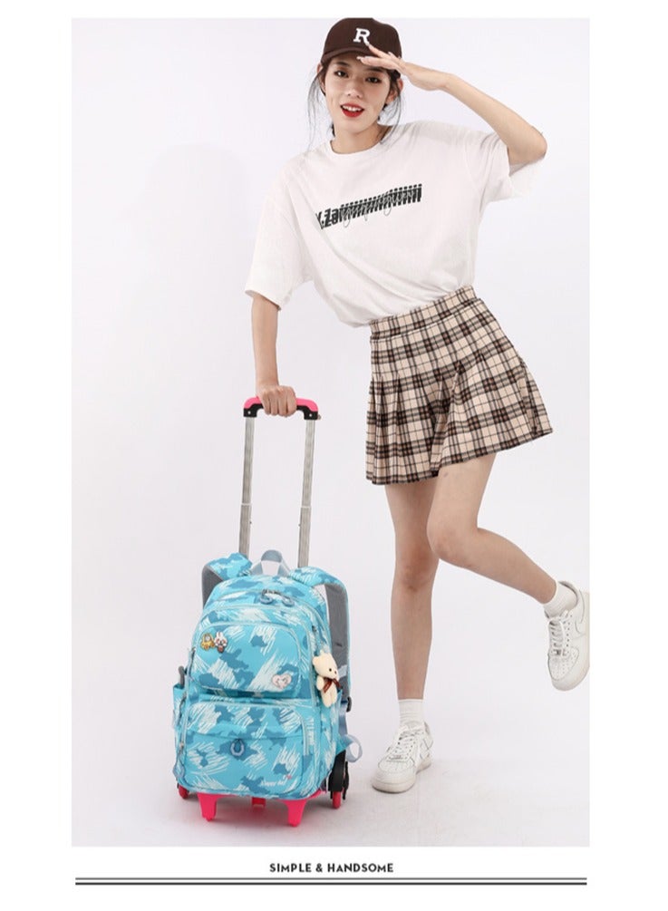 ZIRANYU الفتيات على ظهره ، حقيبة مدرسية للأطفال مع عجلات ، ووكر حقيبة مدرسية ، المدرسة الابتدائية والثانوية أزياء المطبوعة سحب قضيب حقيبة ( blue-5155 ) . - Image 5