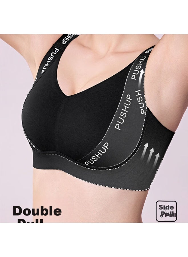 Finseech Light Sports Side Gathering Bra Without Steel Ring Thin Cup Bra Black 85b C - Image 2