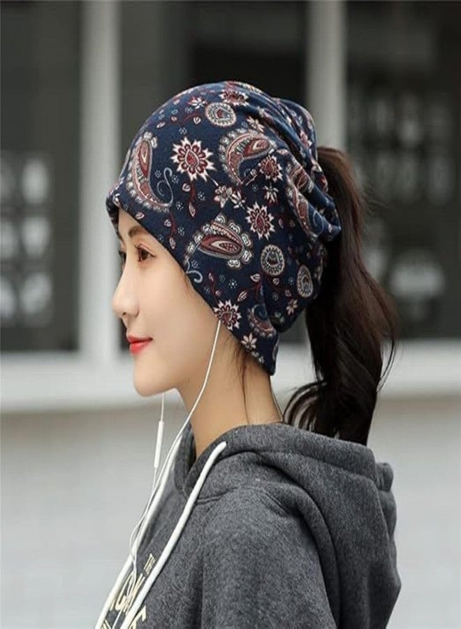 MRIYA Slouchy Chemo Cap Beanie Hat for Women, Floral Print Hats Chemo Cap Bandanas Skull Cap, Men Women's Girls Scarf Fashion Hat- All Seasons Use (in, Alpha, Free Size, Dark Blue, hat, Fashion) - Image 4