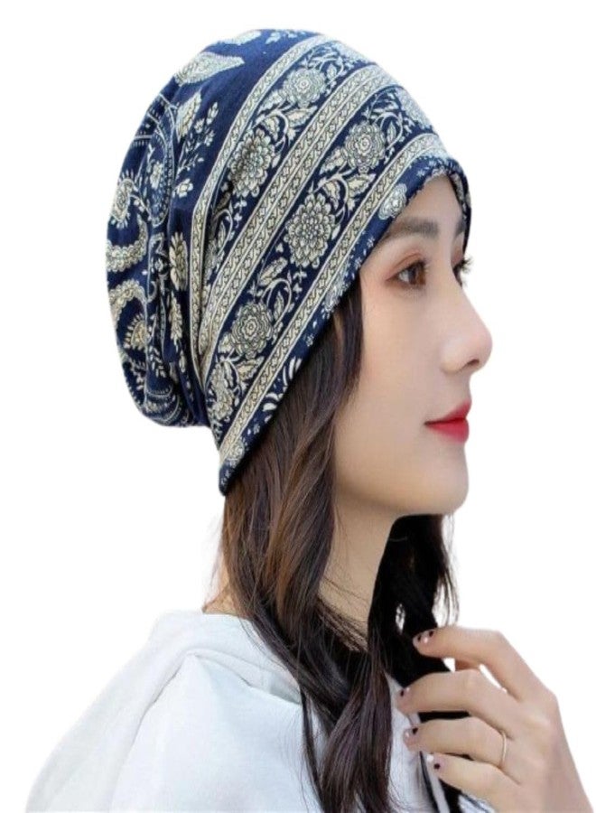 MRIYA Slouchy Chemo Cap Beanie Hat for Women, Floral Print Hats Chemo Cap Bandanas Skull Cap, Men Women's Girls Scarf Fashion Hat- All Seasons Use (in, Alpha, Free Size, Dark Blue, hat, Fashion) - Image 1