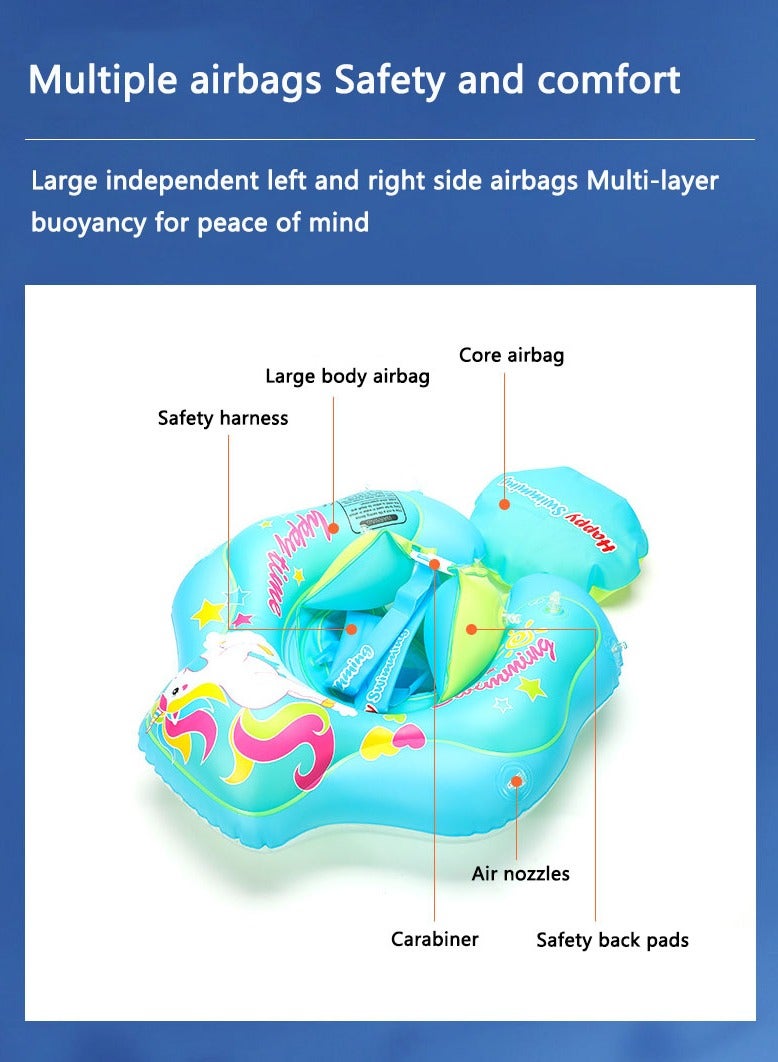 Arabest Children's Swim Ring, Anti-Roll, Inflatable Seat, Sun Canopy, Blue - Image 2