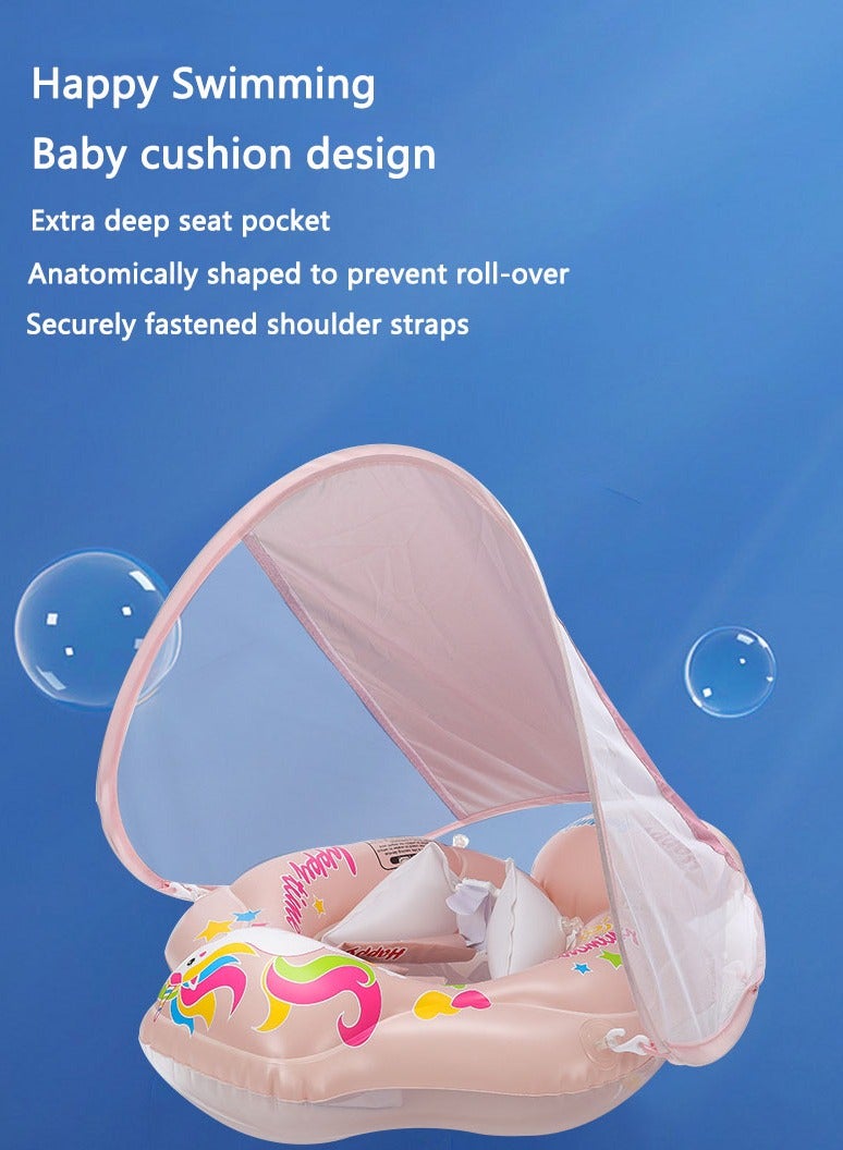 Arabest Children's Swim Ring, Anti-Roll, Inflatable Seat, Sun Canopy, Blue - Image 5